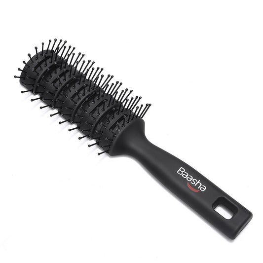 Baasha Hair Brush, Vent Brush For Men & Women, Vent Brushes For Hair, Vented Brush For Blow Drying, Mens Short Hair Brush With Ball Tipped Bristles, Best Mens Vented Brush For Wet or Dry Hair - Black