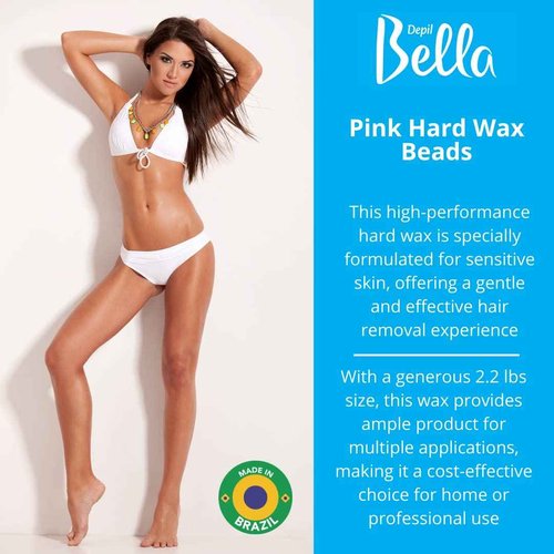DEPIL BELLA Pink Hard Wax Beads 2.2 lbs for Hair Removal, High-Performance for Short and Resistant Hair, Vegan, Body and Face Wax Beads With Dragon Fruit Extract