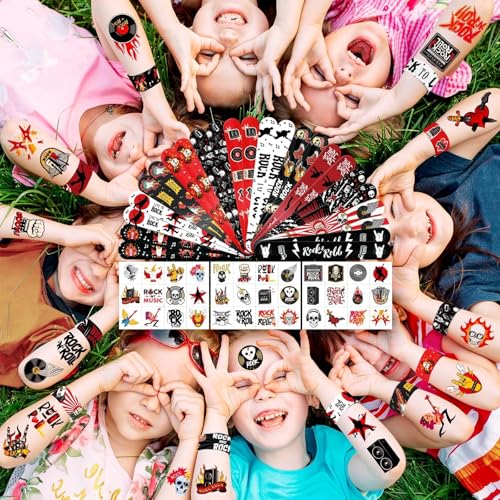 Rock and Roll Party Favors Set - 36 Tattoos & 24 Slap Bracelets