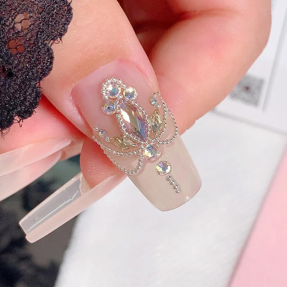 MOLILON 2 Boxes Nail Beads with Nail Magnet Picker Tool, 3D Caviar Beads for Nails Metal Nail Charms Gems Gold and Silver Steel Balls Jewels Nail Studs for Nail Art Decoration