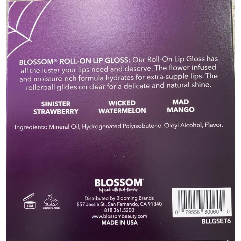 Blossom Scented Roll-On Lip Gloss 3-Pack with Real Flowers
