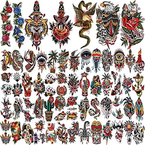 77 Sheets American Traditional Temporary Tattoos for Adults
