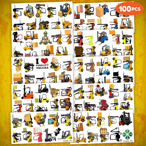100 PCS Construction Temporary Tattoos - Forklift Dump Truck Crane