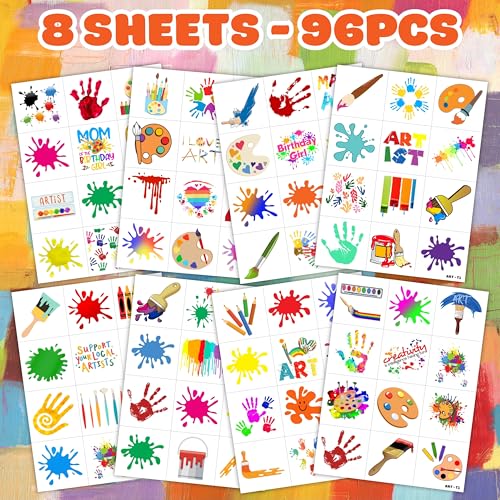 96 Piece Pre-Cut Temporary Tattoos for Kids - Art Party Favors