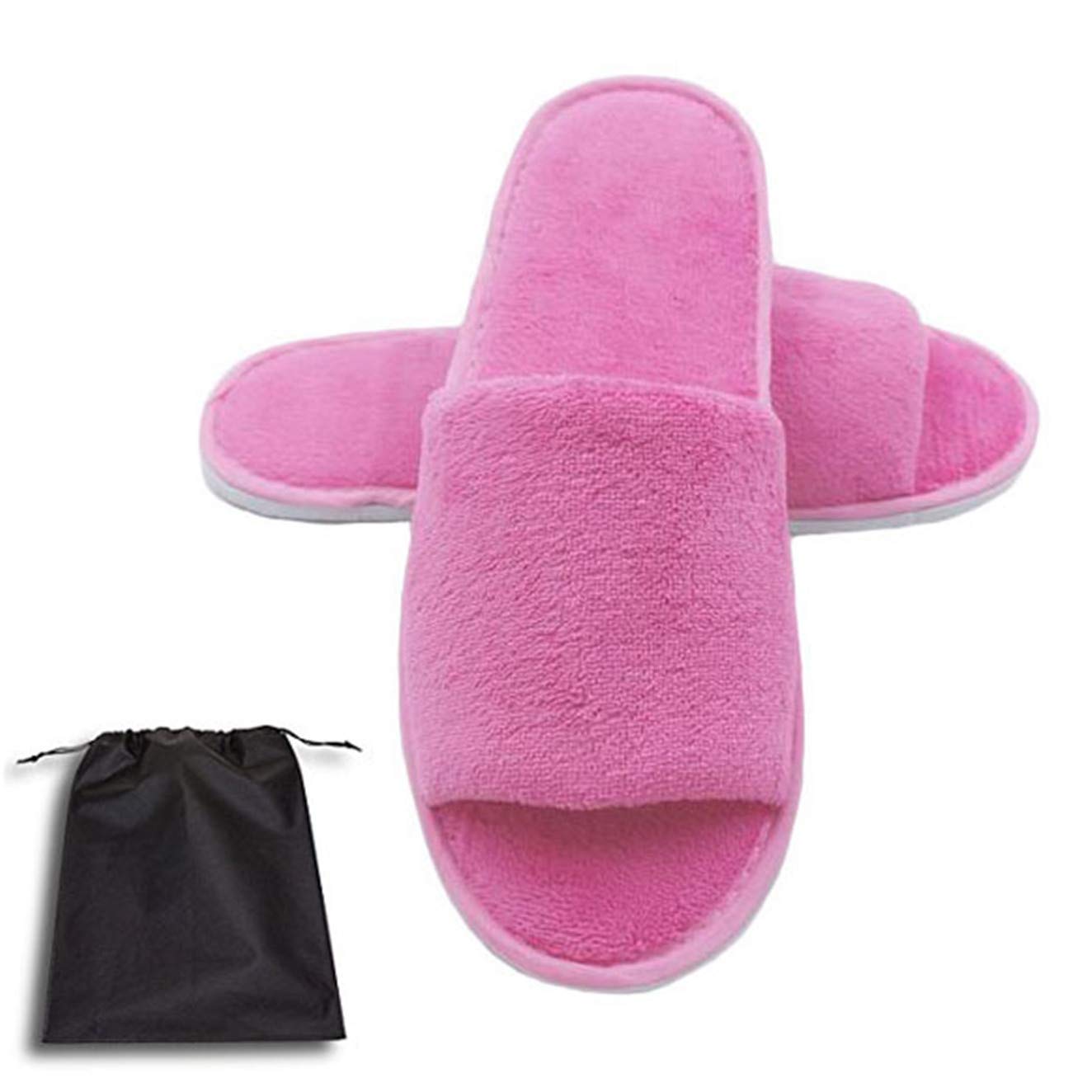 Spa Slipper- 5 Pairs of Velvet Open Toe Slippers with Travel Bags- One Size Fit Most Men and Women for Spa, Party Guest, Hotel and Travel, Washable and Non-Disposable Pink