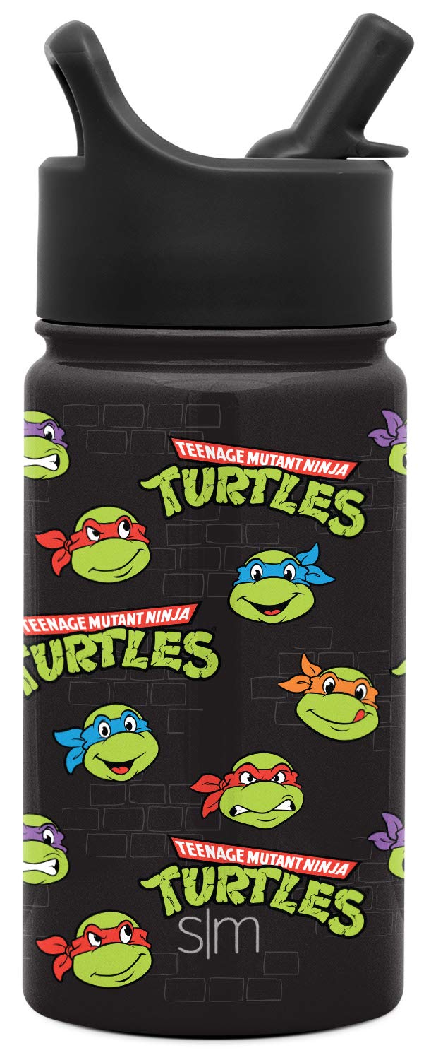 Simple Modern Teenage Mutant Ninja Turtles Kids Water Bottle with Straw Insulated Stainless Steel Toddler Cup for Boys, School | Summit Collection | 14oz, TMNT Turtles Unite