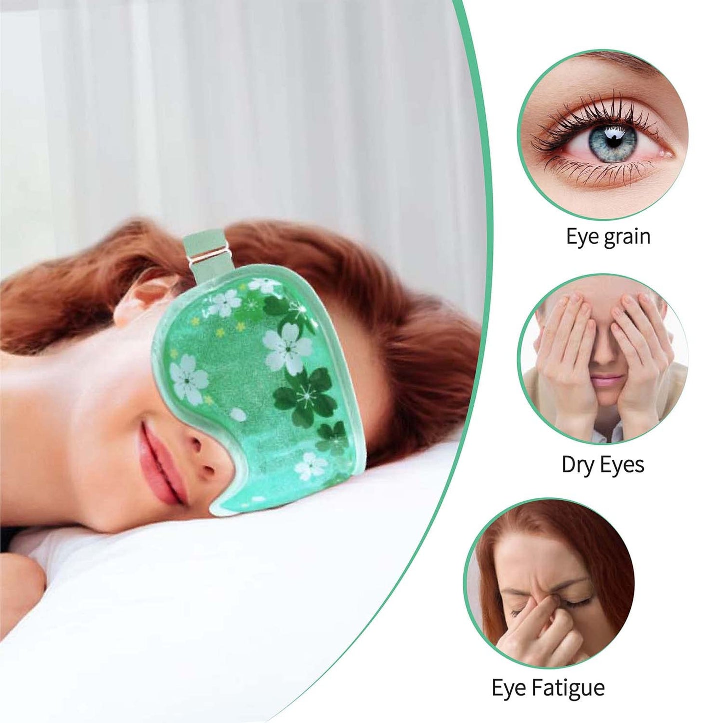 Ice Eye Mask Gel Cooling Eye Mask Reusable Cold Eye Mask for Puffy Eyes, Eye Ice Pack Eye Mask with Soft Plush Backing for Dark Circles, Migraine, Stress Relief (1PCS,Green)