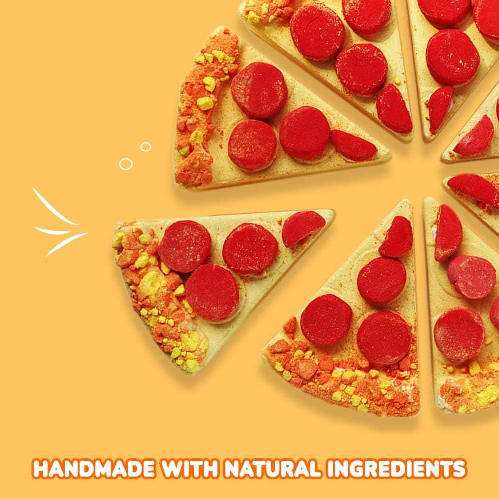 HZEX Pizza Bath Bombs Set of 8 Slices – Large Fizzies for Relaxing Bubble Bath, Handmade Spa Gift for Women, Men & Kids – Fun Pizza-Shaped Aromatherapy Bath Bomb Gift Set