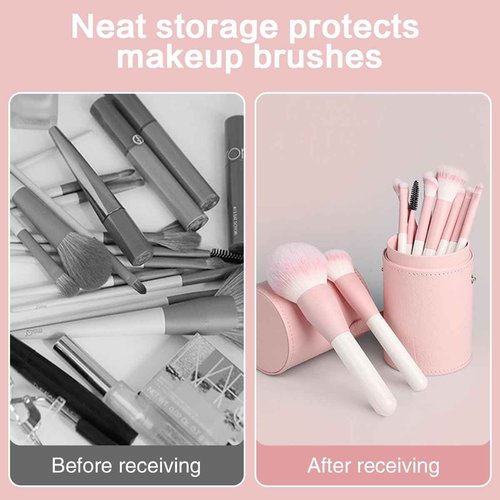Doeean Makeup Brush Holder, Makeup Brush Organizer for Vanity, Portable Waterproof PU Leather Travel Makeup Brush Case Bag (Pink)
