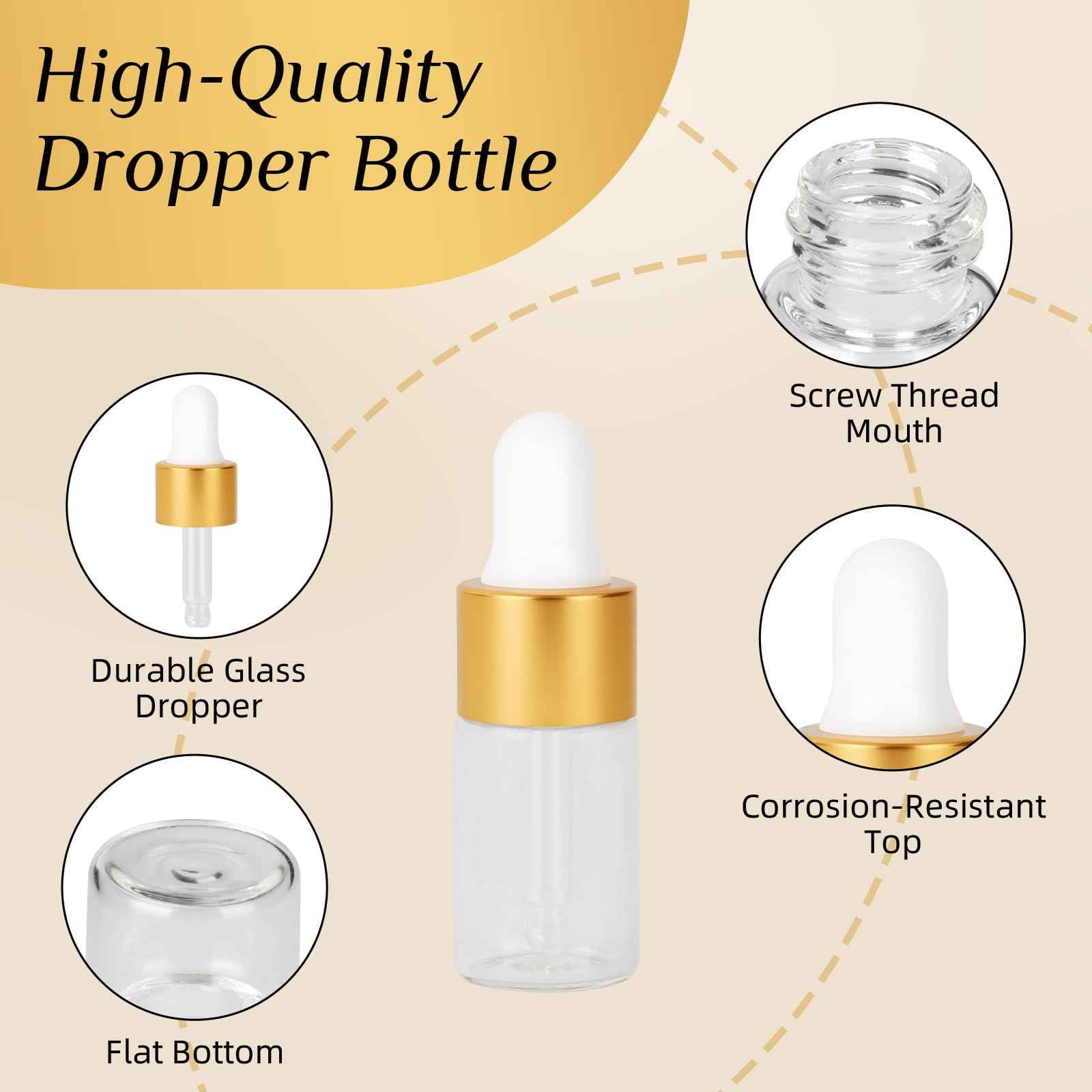 AGZHTYJQ 36pcs 3ml Mini Cuticle Oil Dropper Bottle Serum Travel Container Clear Glass Dropper Bottle For Perfume Cosmetics Liquid Aromatherapy Lab Sample Bottles With 2 Droppers