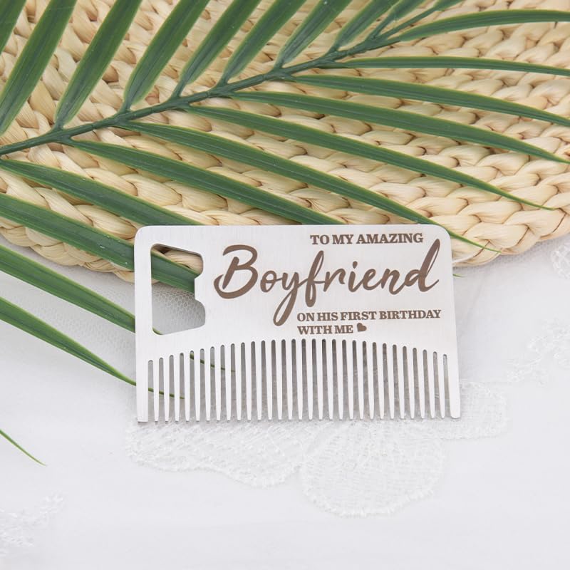 Boyfriend First Birthday Gifts for Boyfriend Bf 1st Birthday Gift for Boyfriend Fiance Mens Beard Comb for Beard Men Boyfriend Happy Birthday Presents for Men Boyfriend Bf Gift Bottle Opener