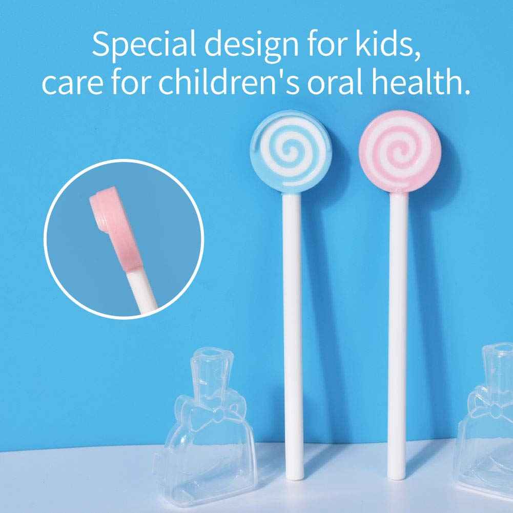 Y-Kelin Kids Tongue Scraper for Ages 2-8, 100% BPA-Free Silicone Cleaner – Cute Lollipop with Easy-to-Grasp Handles and Smiley Covers, Helps Freshen Bad Breath, Pack of 2