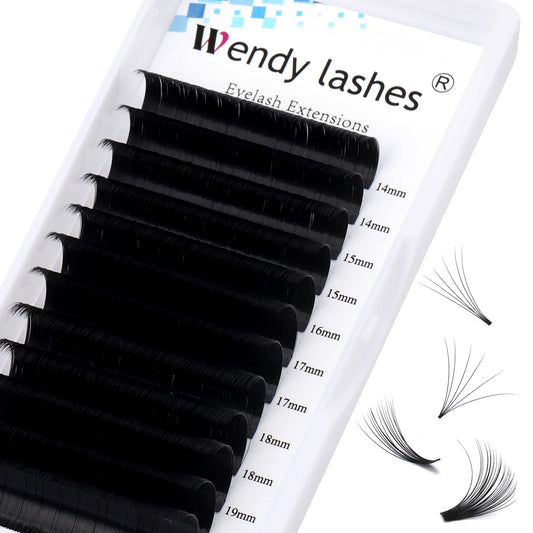 Wendy Lashes Easy Fan Lash Extensions D Curl Eyelash Extension Volume Lash Extension Rapid Self Fanning Lashes 0.07 thickness Eyelash Extensions Mega Fans 14-20mm Lashes Extensions(0.07-D,14-20mm)