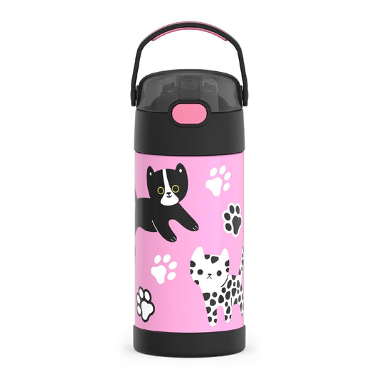 THERMOS FUNTAINER Water Bottle with Straw - 12 Ounce, Kittens - Kids Stainless Steel Vacuum Insulated Water Bottle with Lid