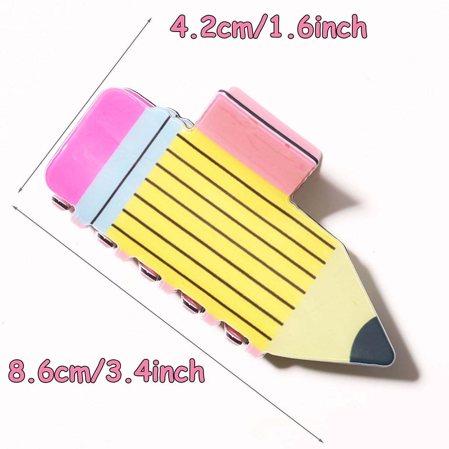 2PCS Pencil Hair Claw Clips for Women Girls, 3.3" Medium Teacher Hair Clips Yellow Back to School Hair Accessories Strong Hold Pencil Claw Clips for Thick Thin Hair Teachers Appreciation Gift