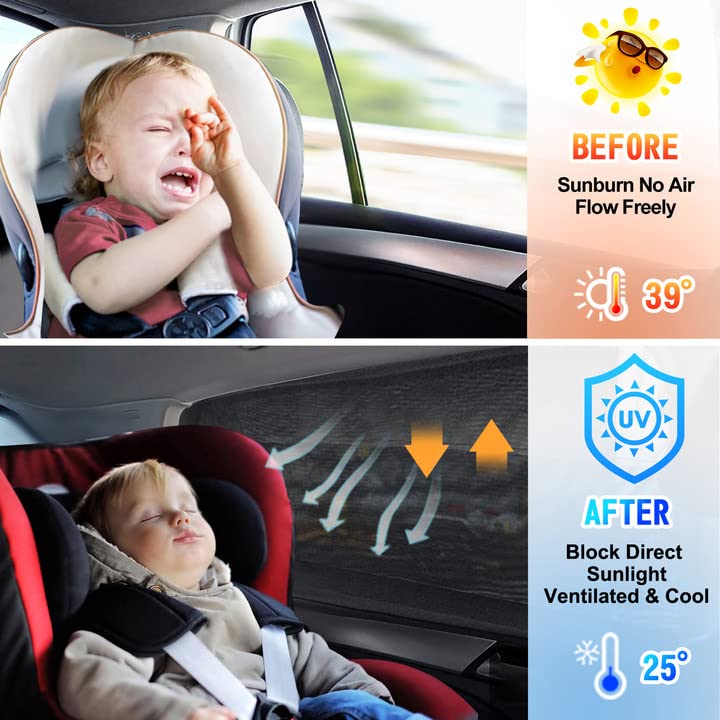 Car Window Shades, 2 Pack Car Side Window Sun Shades, UV Protection Breathable Mesh Baby Window Covers, Universal Fit Most (99%) of Cars, Privacy Protect for Kids,Family,Pets,Tints (27.2"x39.8")