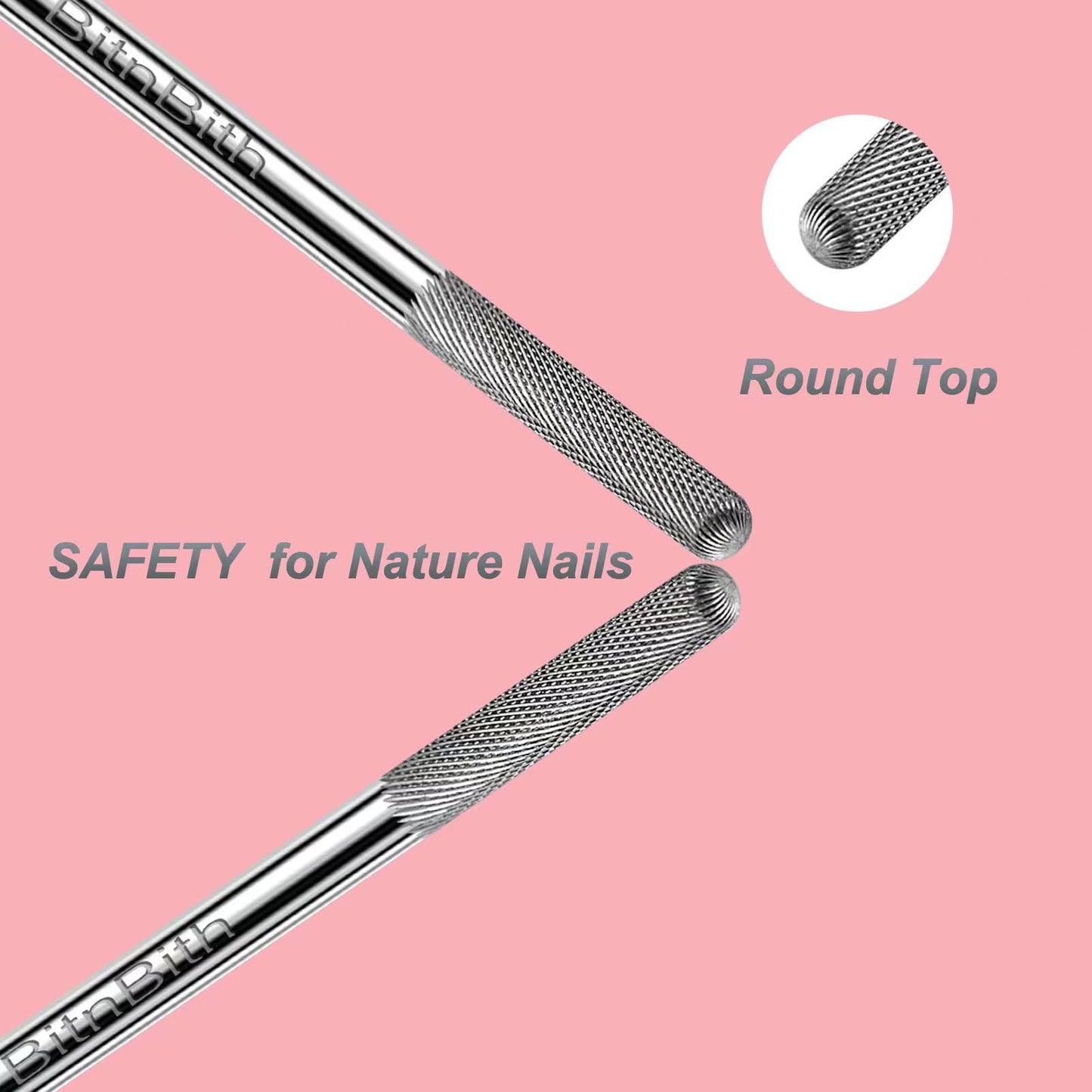 BITNBITH Nail Drill Bit Nature Nail Buffer Drill Bit 3/32",Professional Safety Carbide Nail Prepare Bit for Cuticle Dead Skin Cleaning Nail Bed File 2-Way Rotate for Manicure Home Salon,3XF-Round