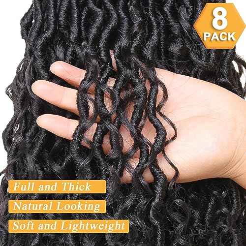 COOKOO Natural Black Faux Locs 30 Inch Crochet Hair for Women - 8 Pack, Pre-Looped Goddess Loc Extensions with Curly Ends - Boho Style Synthetic Hair