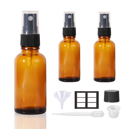 StellaCare 1oz Spray Bottles,Refillable Empty Glass Bottle with Small Fine Mist for Hair,Essential Oil,Plants, Cleaning Solutions(3 Pack)