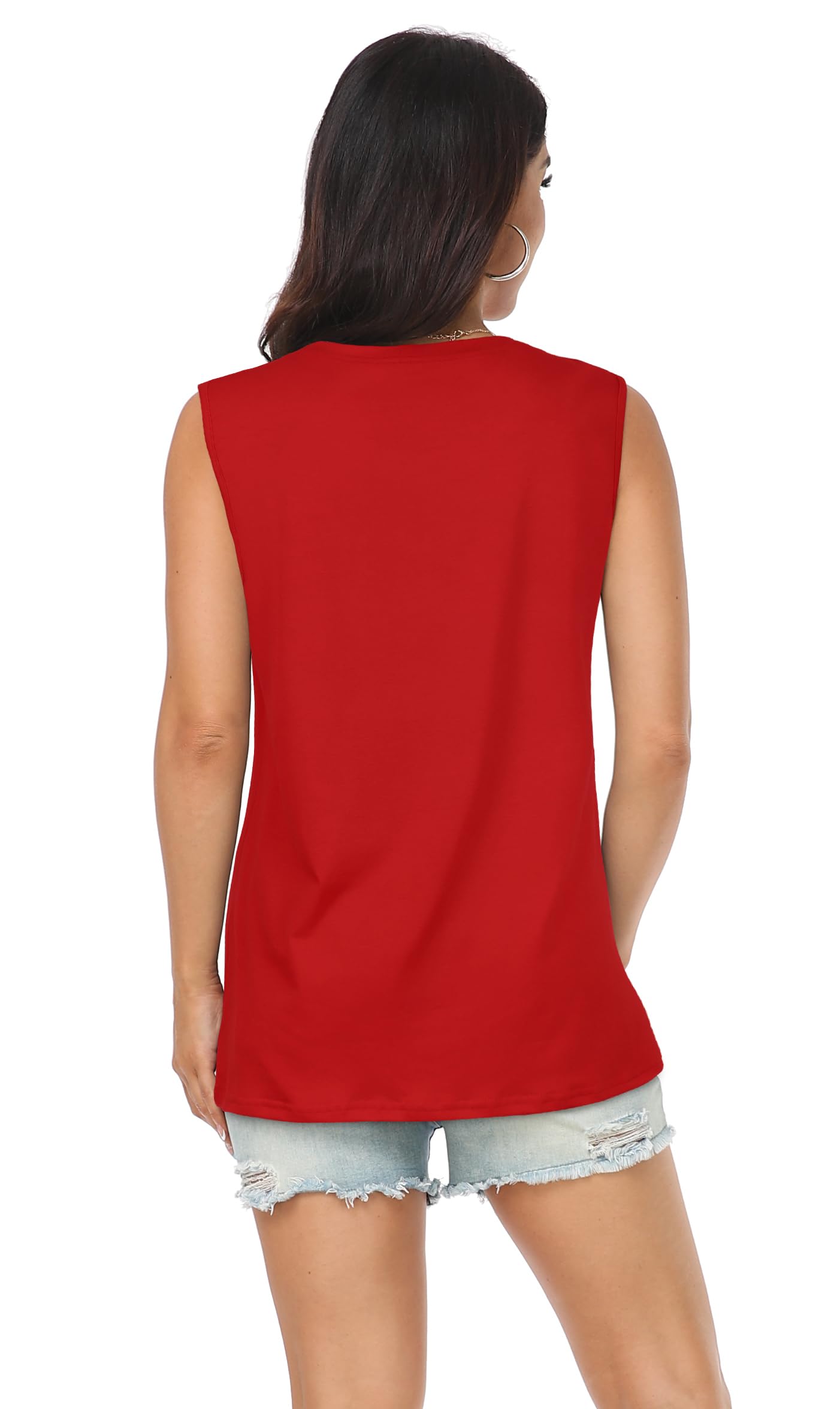 Tank Top for Women Sleeveless Summer Casual Loose Fit Tunic Blouse (Pure Red, S)