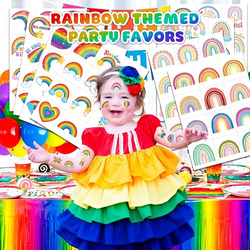 96 PCS Rainbow Temporary Tattoos for Kids Birthday Party Favors