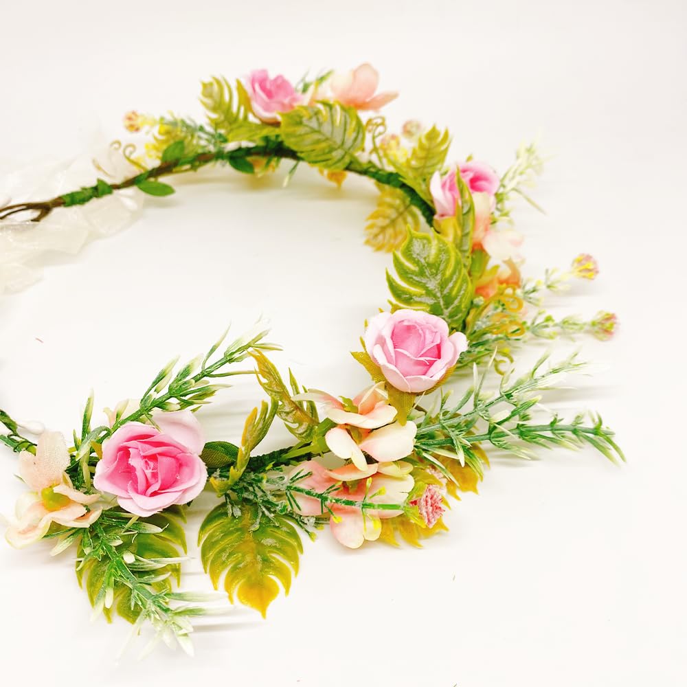 JSBH 2pcs Flower Crown Headband for Women and Girls - Perfect for Weddings, Festivals, and Parties (Green - Dancing Lady Orchids)