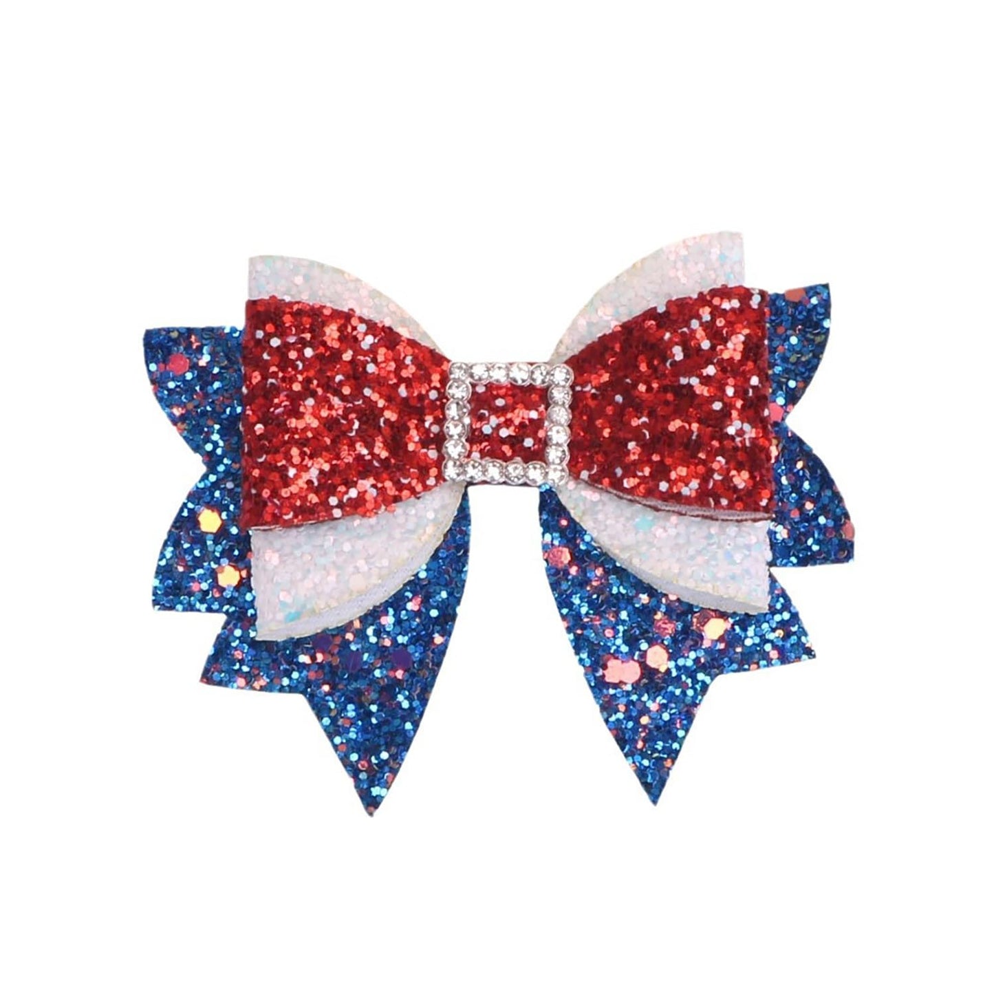 4th of July Hair Clips Glitter Bows Hair Claw Clips Red Blue White Bow Alligator Clips Independence Day Hair Clip with Sequins Rhinestone Design Patriotic Party Hair Accessories for Women and Girls