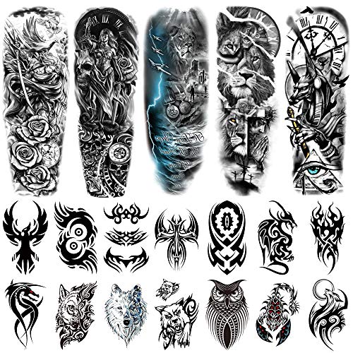 19-Piece Temporary Tattoo Stickers Wolf Scorpion Full Arm