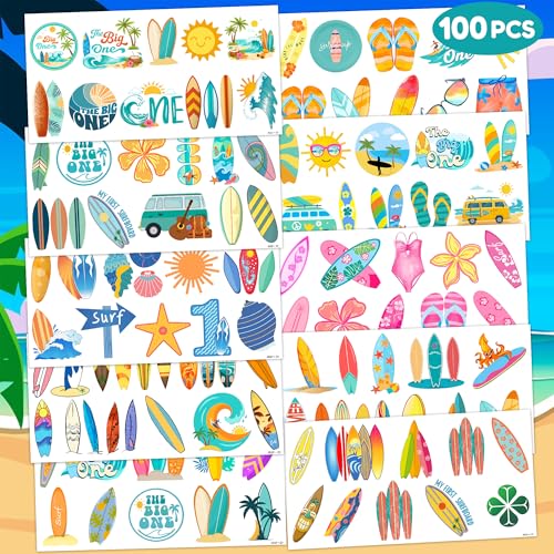 Surfing Temporary Tattoos - 100 PCS, 10 Sheets for Kids