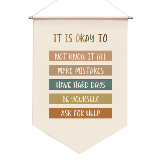 It’s Okay To Hanging Banner, Classroom Wall Hanging, Motivational Kids Art, Classroom Posters Quotes, Educational Wall Art, Be Yourself, Playroom Wall Art Decor Banner, 17.5x11.5 inc