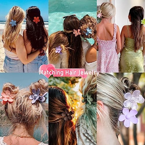 SCRMROIA Flower Hair Claw Clips, Big Large Floral Daisy Hair Clip, Strong Hold, Non Slip Jaw Matte Clips for Women Girls, Colorful Summer Beach Hair Accessories Gift (Set B)