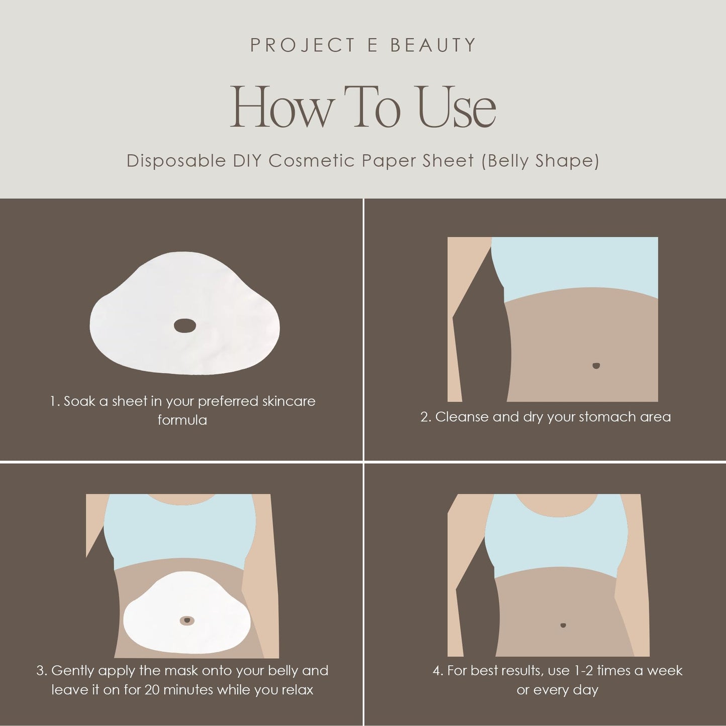 100pcs Disposable DIY Non-Woven Belly Sheet Paper by Project E Beauty | Belly Sheet Mask | Ultra Thin Cotton | for Home & Spa Salon Use | Skin Firming & Hydrating Treatments (100, Belly Shaped)