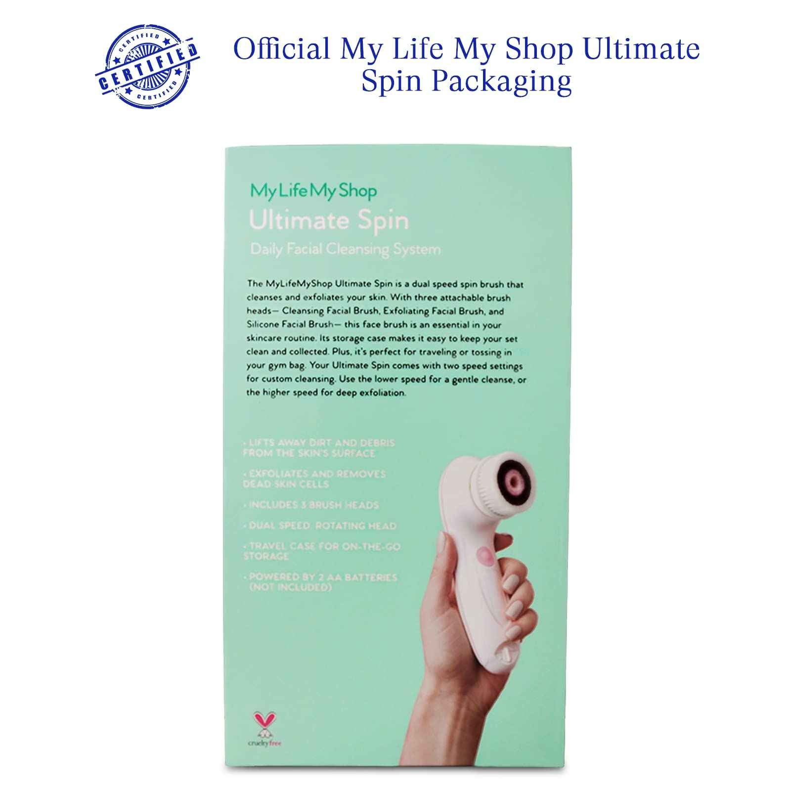 My Life My Shop Ultimate Spin Facial Cleansing Brush (Pink) Ultimate Skin Spa with 3 Interchangeable Face Brushes-Daily Cleansing, Exfoliating Brush, Silicone Brush&Protective Case