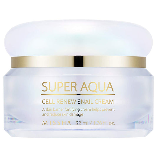 MISSHA Super Aqua Cell Renew Snail Cream, 1.76 Fl Oz - Hydrating and Lightweight Formula with 70% Snail Extract for Skin Nourishment and Revitalization, Korean Skincare