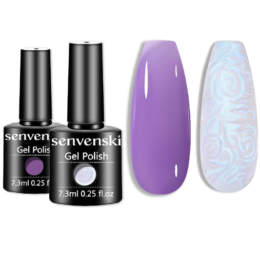 senvenski Purple Jelly Gel Nail Polish, Pearl Opal Mermaid Gel Polish, Ice Crystal Nude Sheer Clear Glass Purple Gel Polish Translucent Gift Set UV LED Art Varnish Kit (CS2-019)