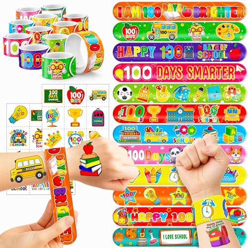 48-Piece 100 Days of School Party Favors - Slap Bracelets & Tattoos
