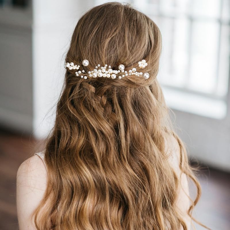 8-Piece Pearl Wedding Hair Combs Set with Rhinestones