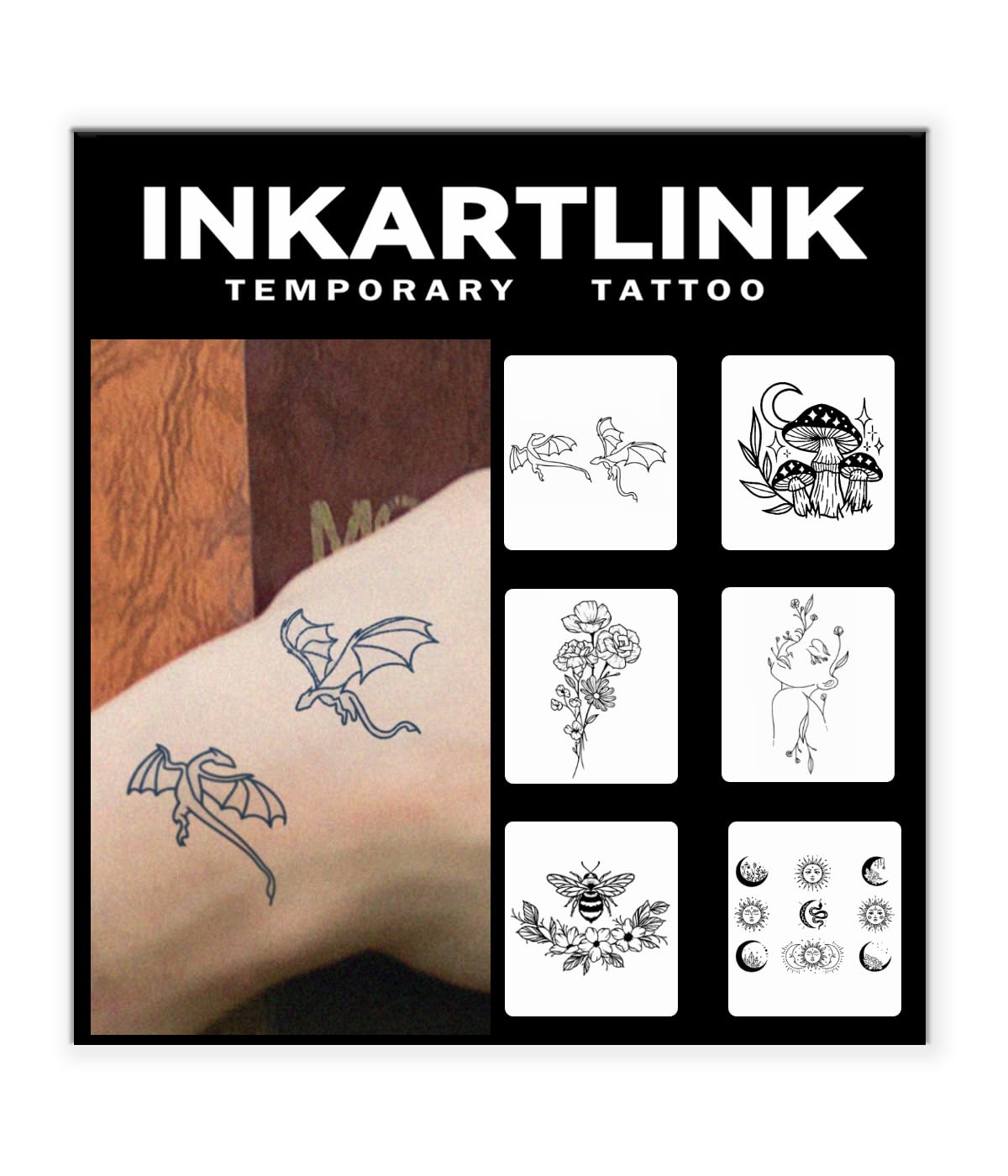 INKARTLINK 6 Sheets Temporary Tattoos, Semi-Permanent Tattoo, Fake tattoos, 1-2 Weeks Tattoo, For the Mature and Elegant Women, Meaningful Small Tattoo Temporary.