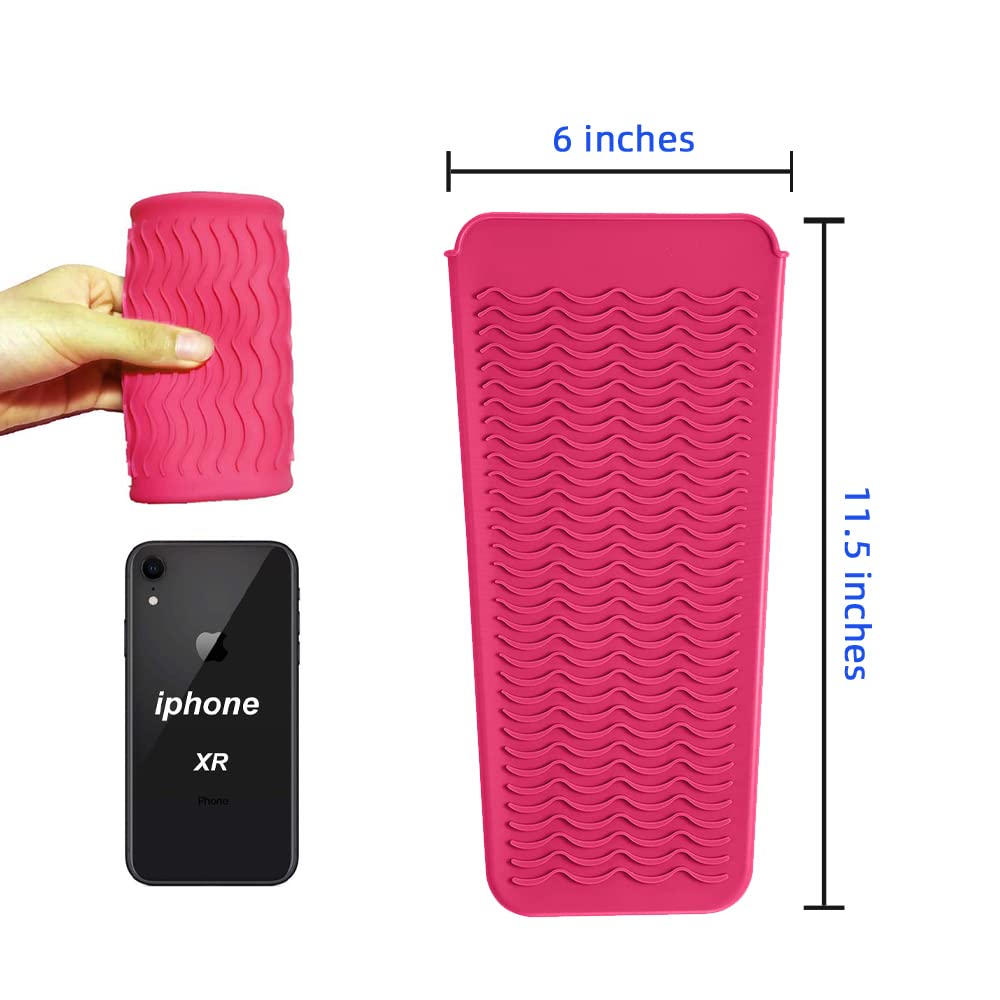 Heat Resistant Silicone Mat Pouch,Hair Styling Tools for Curling Irons, Flat Irons, Hair Straightener， 11.5 * 6 Inches, Food Grade Silicone, Pink