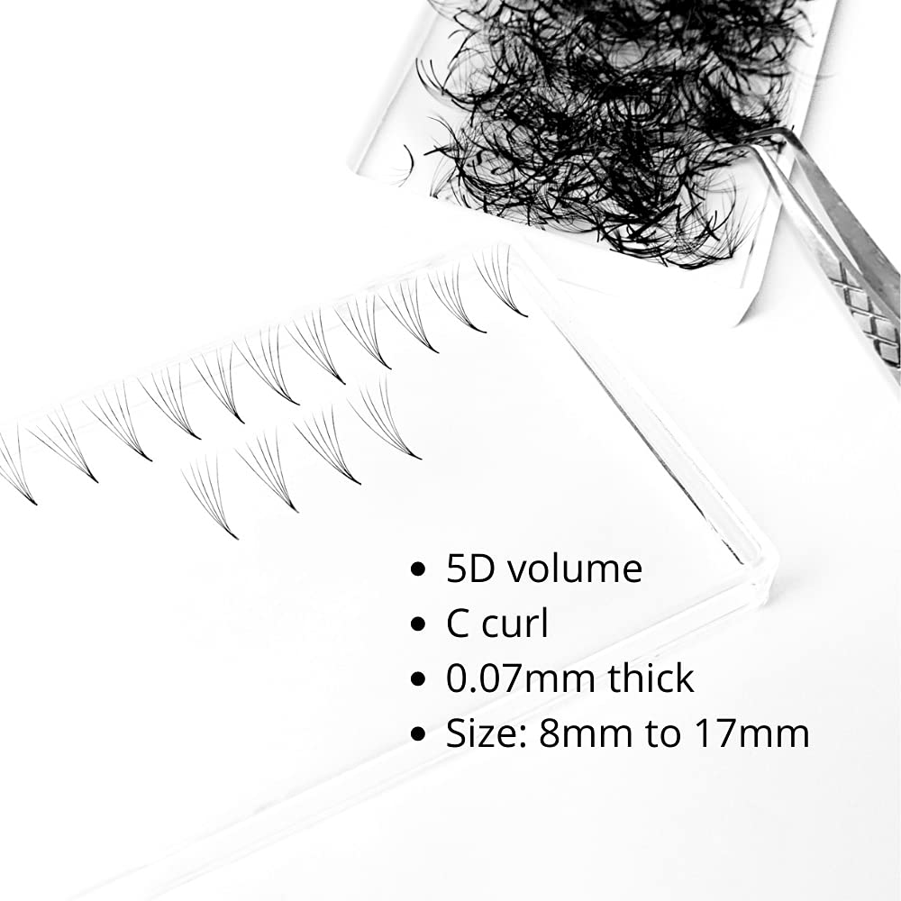 1000pcs Premade Fans Eyelash Extensions - 5D Volume Eyelash Extensions C Curl - 1000 handmade fans - 0.7mm thick (9mm) (14mm)