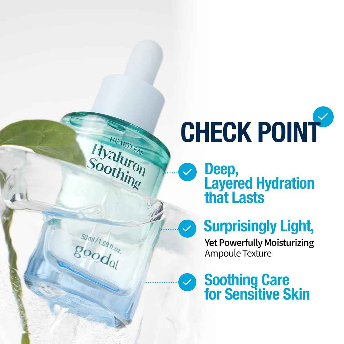 GOODAL Heartleaf Hyaluron Soothing Ampoule, Hydration Facial Serum for Glowy Skin, Lightweight Serum, Korean Skincare, K Beauty Ampoule - 50ml,1.69 Fl oz