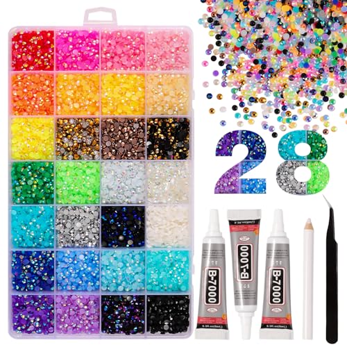 28 Colors 4mm Resin Rhinestones Flatback - 13000Pcs with B7000 Glue