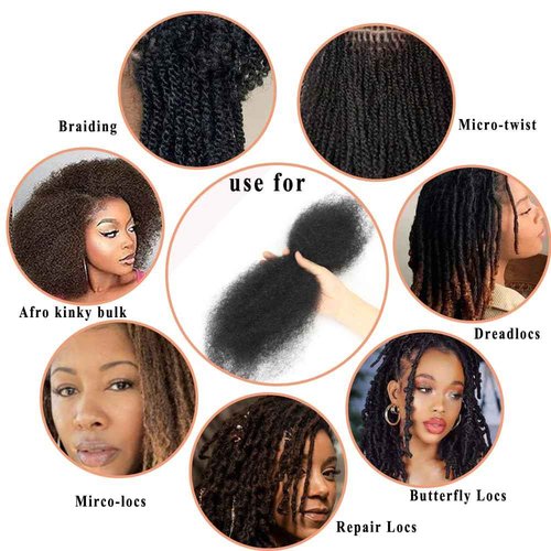 Afro Kinkys Bulk Human Hair,50g,braiding Human hair for Twist, Repaid Locs, Dreadlocks,Afro Kinky Bulk Human hair Extension for black women(20",1pack,black)