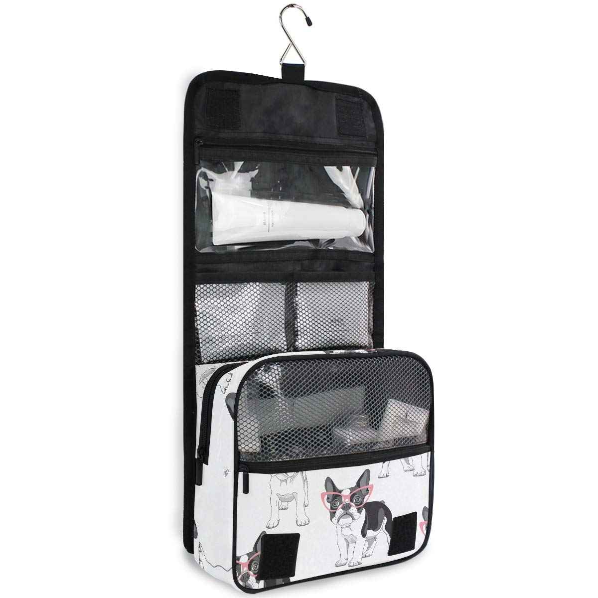 Bardic Hanging Travel Toiletry Bag Fashion French Bulldog Large Capacity Makeup Cosmetic Bag Portable Toiletry Kit Organizer