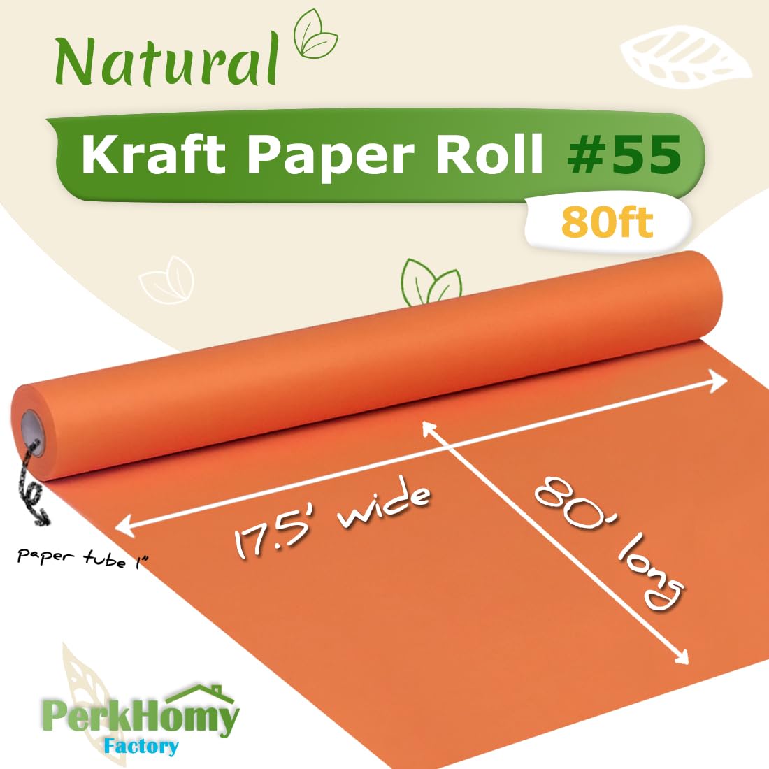 PerkHomy OrangeRed Kraft Paper Roll 17.5" x 960" (80') for Gift Wrapping Bouquet Flower Kids Art Painting Craft Writing Packaging Shipping 80GSM 55LB (OrangeRed, 17.5" x 80')