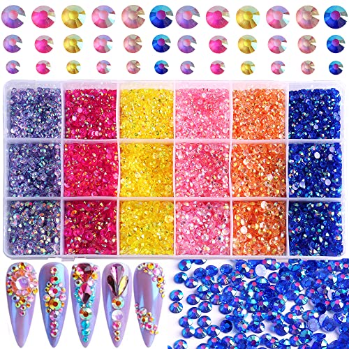 FULZTEY 19200PCS Rhinestones for Crafting 3D Crystal Rhinestones Colorful Mixed Round Gems Resin Flatback Rhinestones for DIY Nails Crafts Gifts Clothes Decoration Accessories 3/4/5 MM