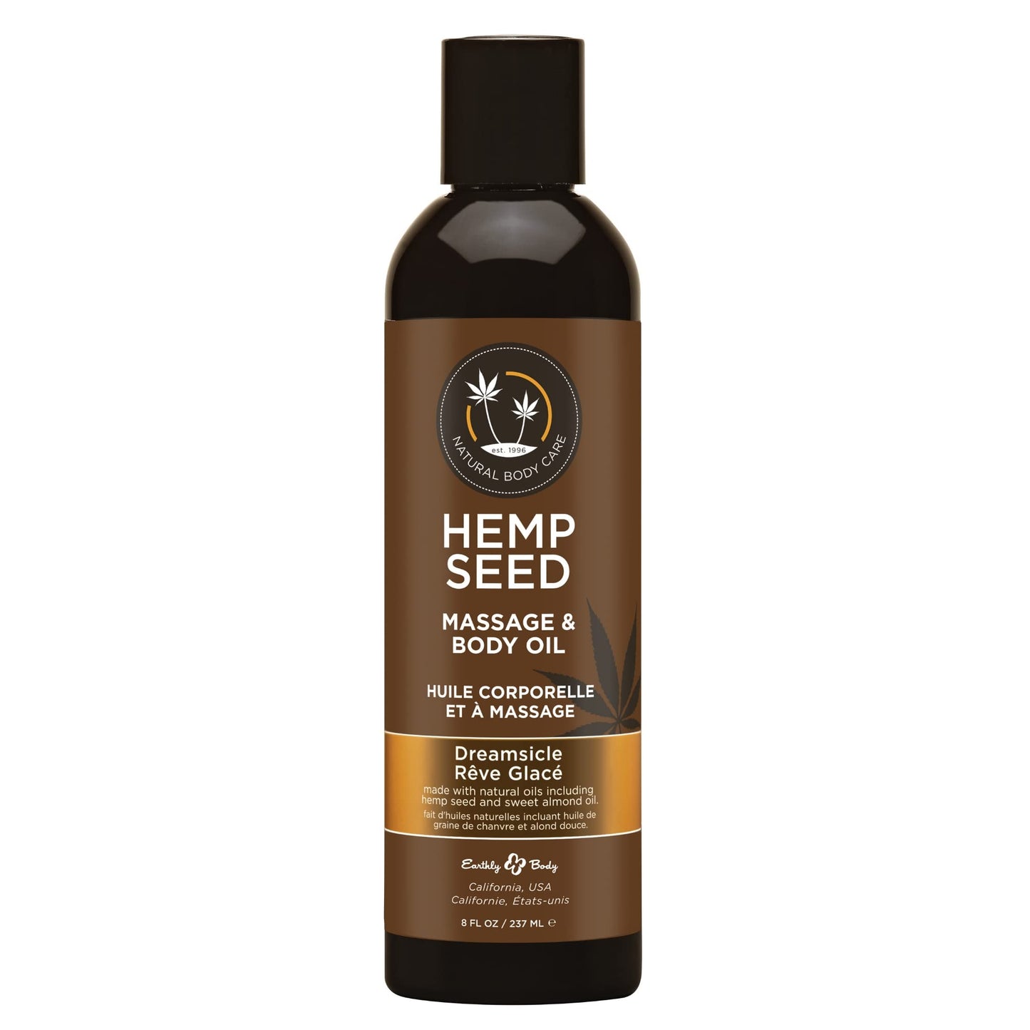 Hemp Seed Massage & Body Oil, Dreamsicle Scent - 8 fl. oz. - Nourishing, Moisturizing Massage Oil - Hemp Seed, Apricot, Grapeseed & Sweet Almond Oil - Vegan & Cruelty Free