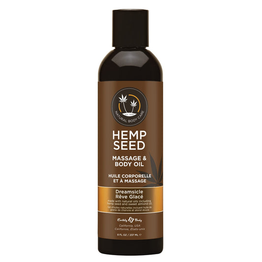 Hemp Seed Massage & Body Oil, Dreamsicle Scent - 8 fl. oz. - Nourishing, Moisturizing Massage Oil - Hemp Seed, Apricot, Grapeseed & Sweet Almond Oil - Vegan & Cruelty Free