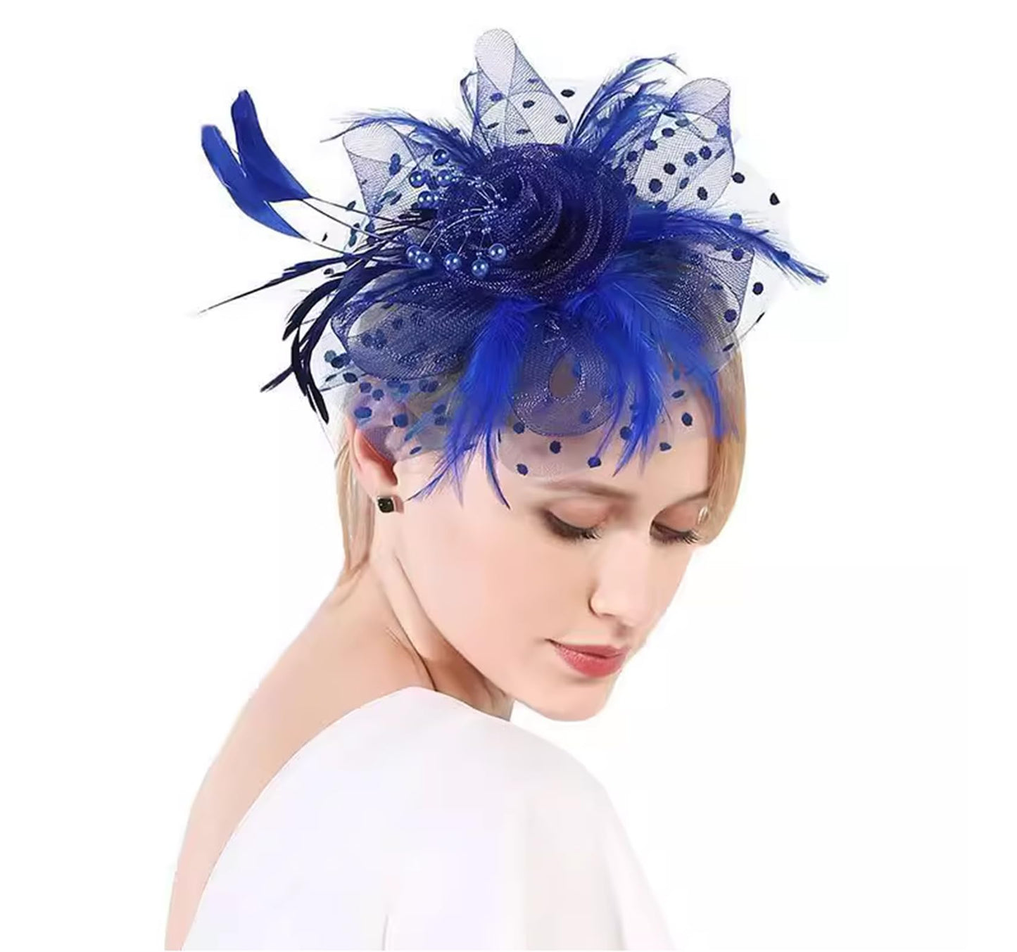 Fascinators Hats 20s 50s Pillbox Hat Cocktail Tea Party for Women (Blue, One Size)