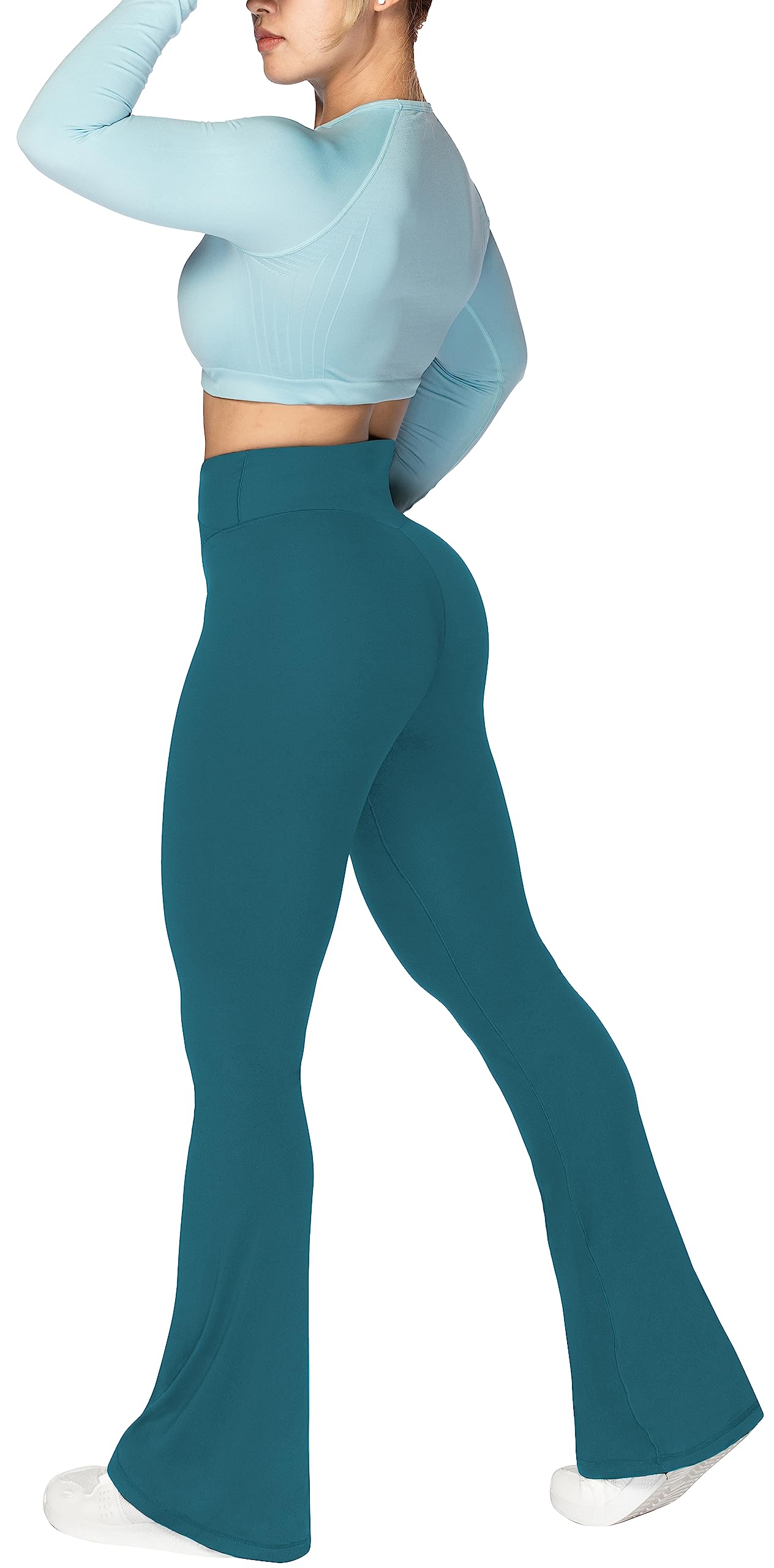 Sunzel Flare Leggings, Crossover Yoga Pants with Tummy Control, High-Waisted and Wide Leg, 30" Inseam, Deep Teal X-Small